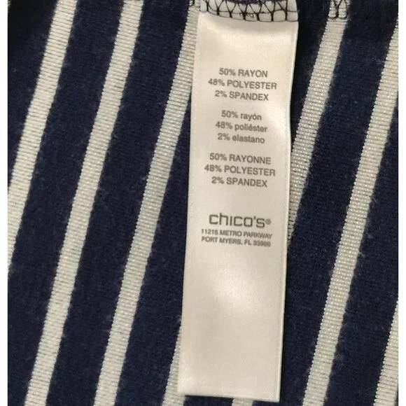 Weekend by Chico's Striped Collar Top Sz 0 (S/M) Cowl Neck Gray Blue Long Sleeve - Picture 9 of 16
